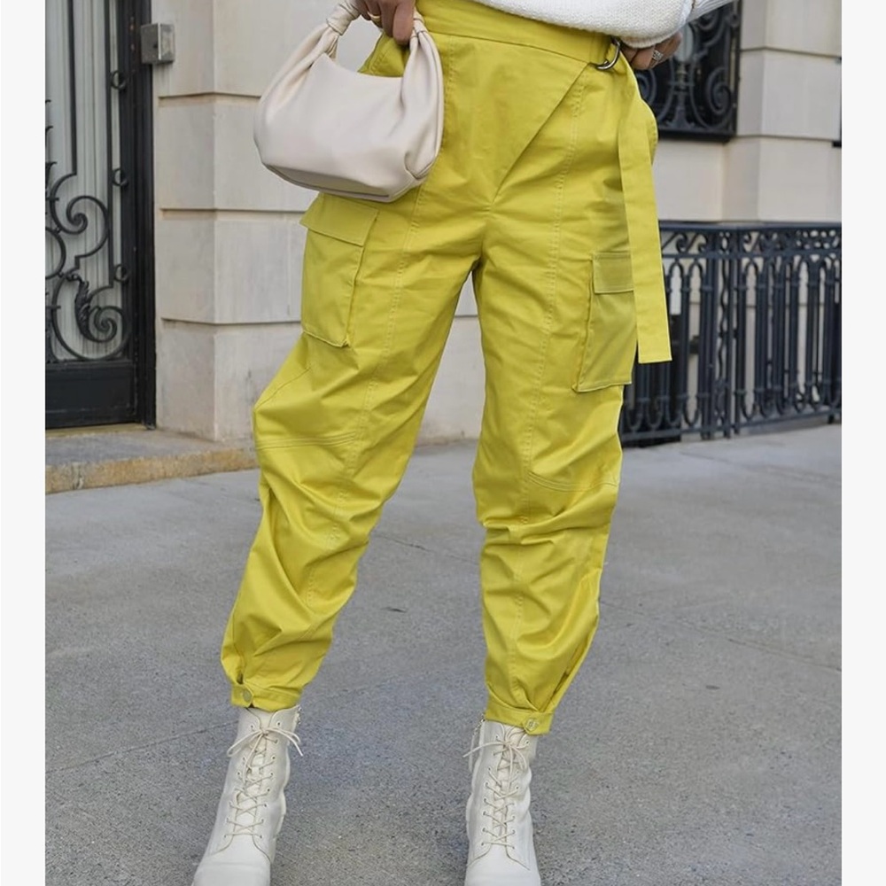 Yellow Track Pants with Elastic Waistband and Tapered Leg
